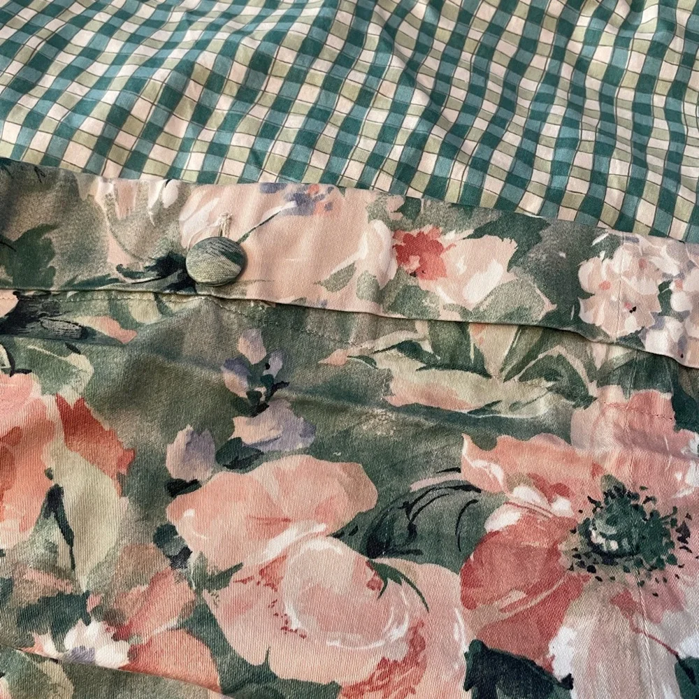 Custom Made Duvet Full/Double Floral Green Check w/ Button Closure 80x 80